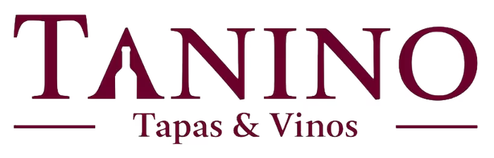 Logotipo de Tanino, Tapas y Vinos, en letras serif color vino.